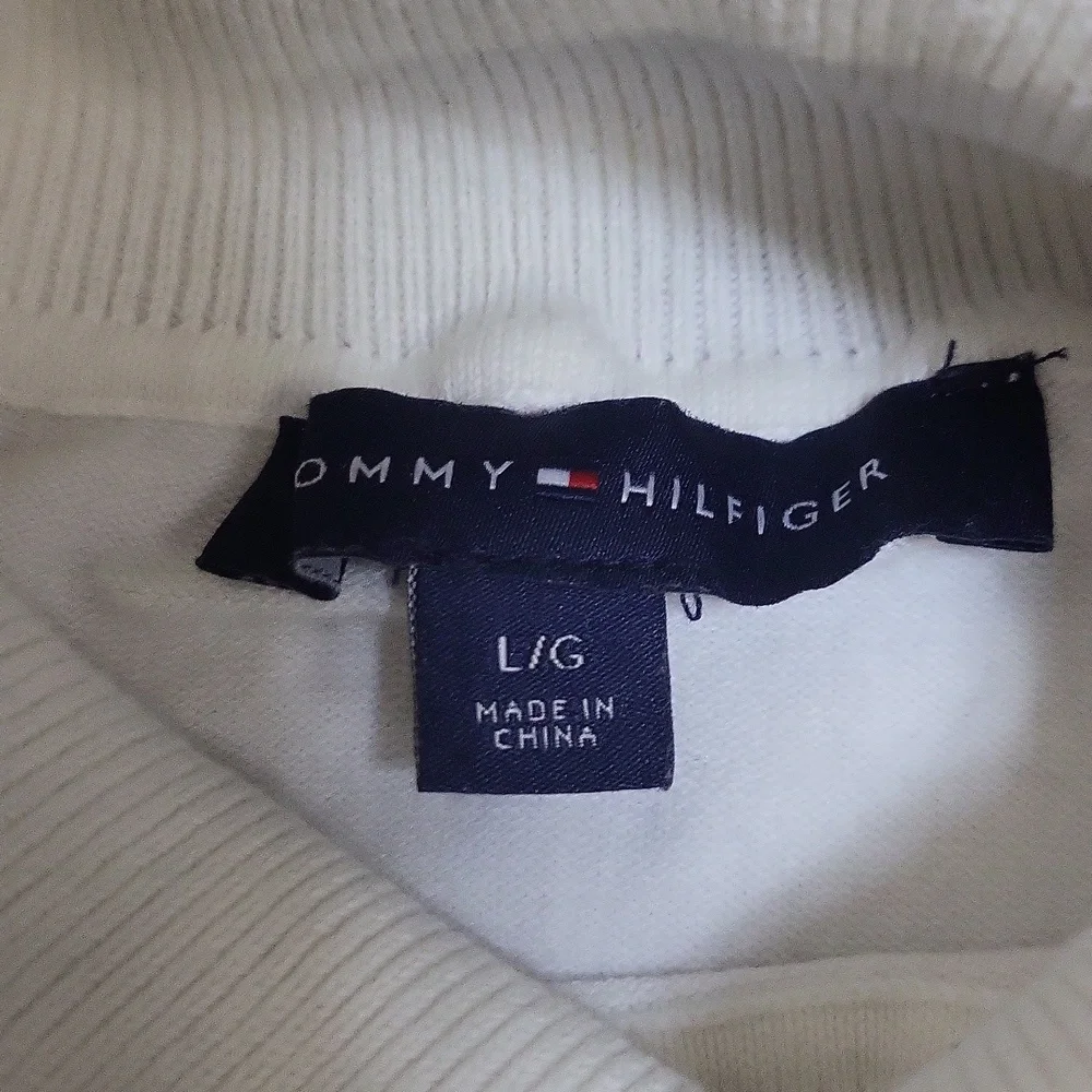 TOMMY HILFIGER Red White Blue Colorblock Silver Button Turtleneck Sweater